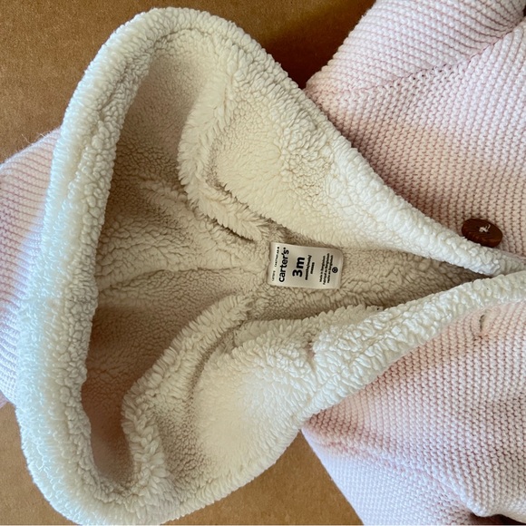 Carter's Pink Hooded Sherpa-Lined Baby Jacket with Knit Exterior - Picture 2 of 3